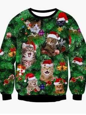 RAISEVERN Unisex Ugly Christmas Cat Sweatshirt Size XL NWOT